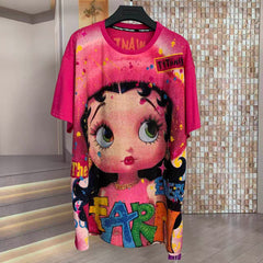 A245 - Betty Boop Rhinestone Embellished Oversized Graphic Tee