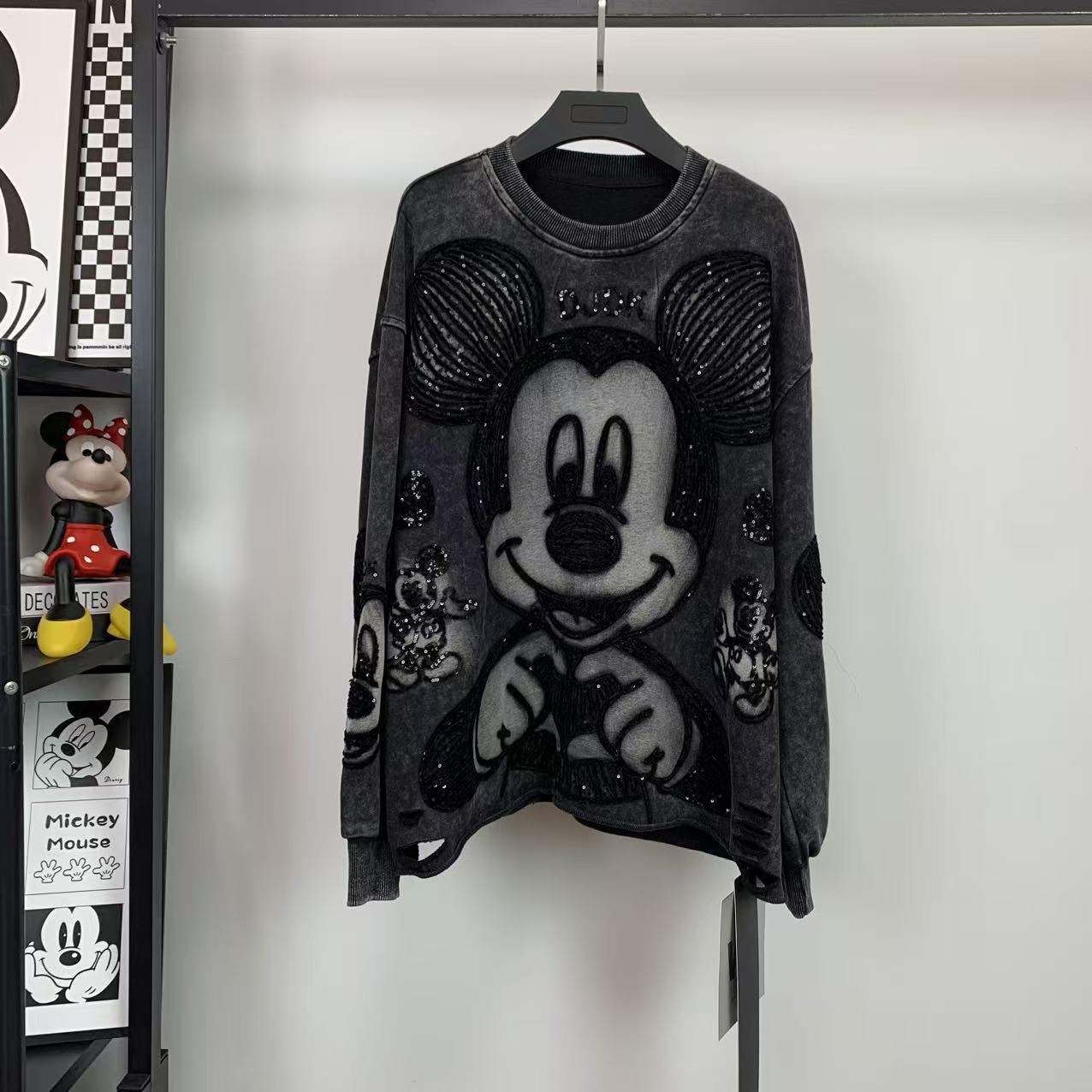 Vintage Washed Mickey Sequin Sweatshirt | Oversized Graphic Crewneck