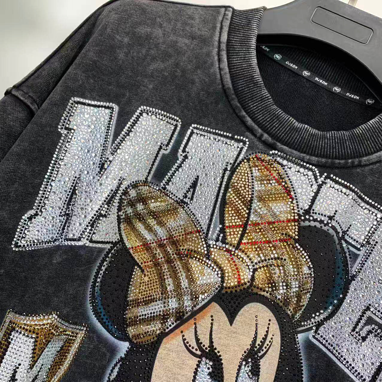 Washed Minnie Rhinestone Sweatshirt | Oversized French Terry Crewneck