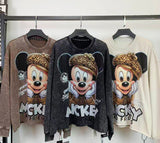 Handmade Rhinestone Mickey Graphic Washed Sweatshirt | Vintage Oversized Crewneck