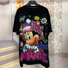 A248 - 320g Heavy Rhinestone Minnie Mouse Heart Pose T-Shirt
