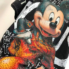 R22 - Mickey Rhinestone Oversized T-Shirt – Sparkling Cartoon Mouse Graphic Cotton Streetwear Tee
