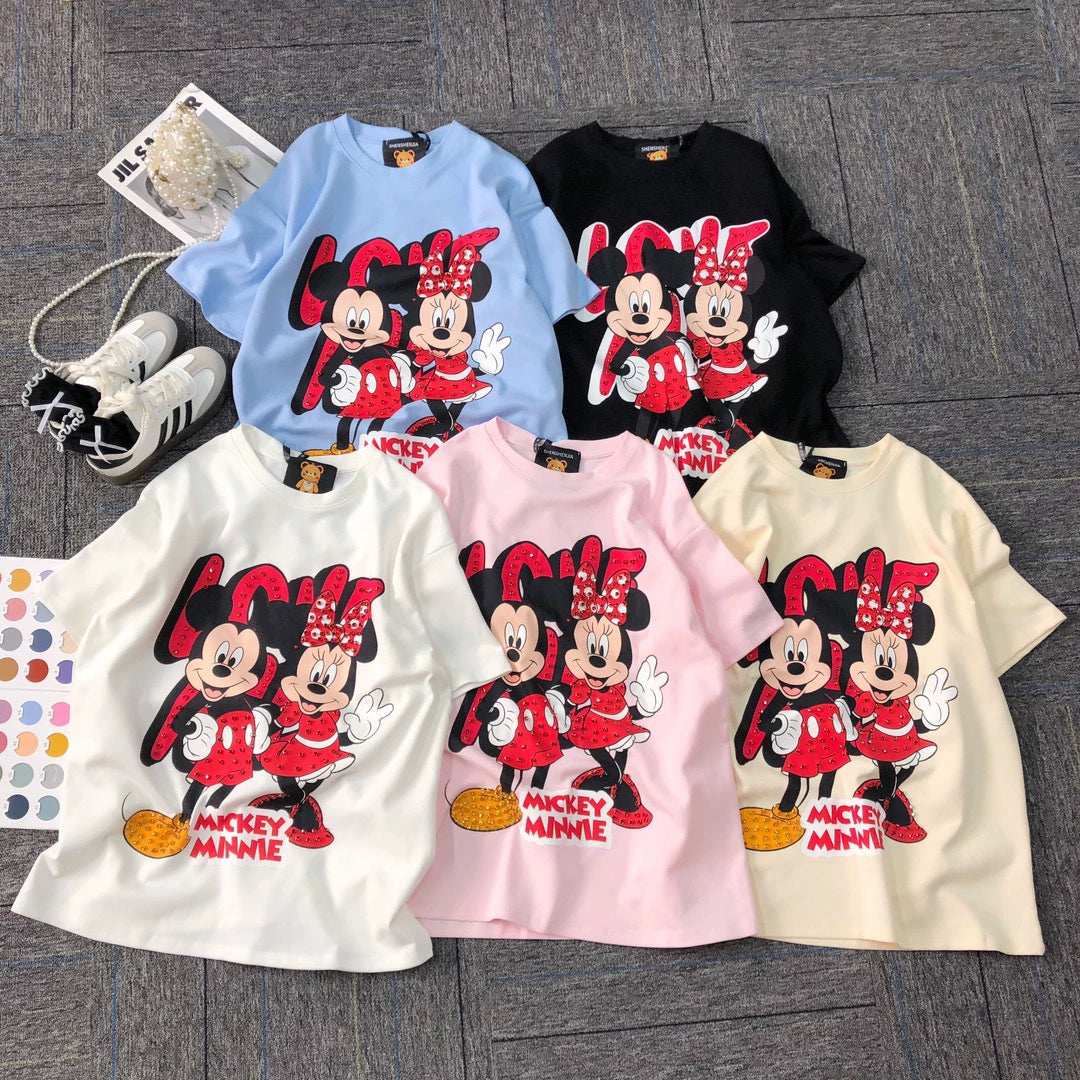 Streetwear Loose-Fit Diamond-Embellished Printed Tee