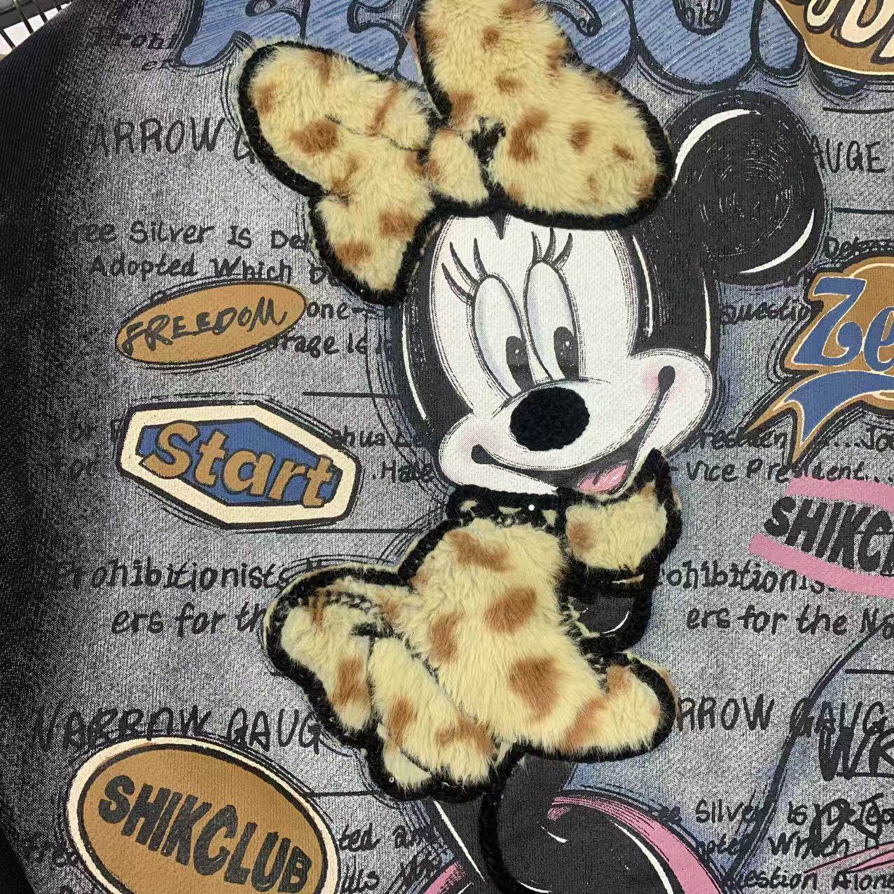 Vintage Washed Leopard Minnie Sweatshirt | 3D Plush Fleece Crewneck