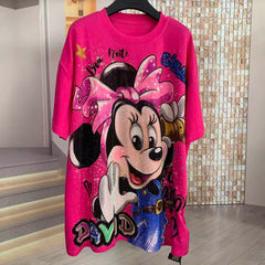 A217 - Minnie Mouse Y2K Multi-Color Rhinestone Tee - 320g Ultra-Heavyweight Cotton - Premium Bling Character Streetwear Boxy T-Shirt