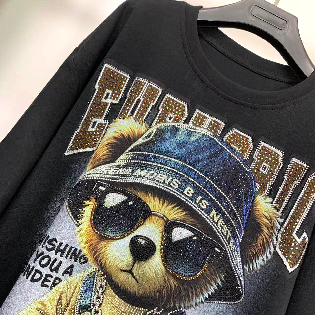 Heavy Rhinestone Teddy Bear Graphic T-Shirt | Oversized Unisex Streetwear Tee