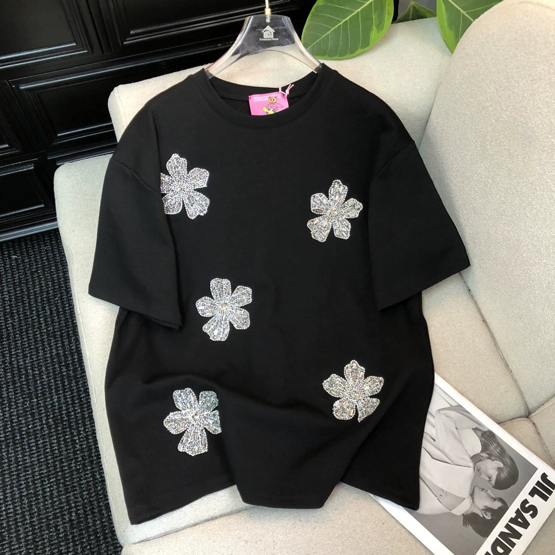 2025 Spring New Style - Original Heavy Diamond Flower Tee