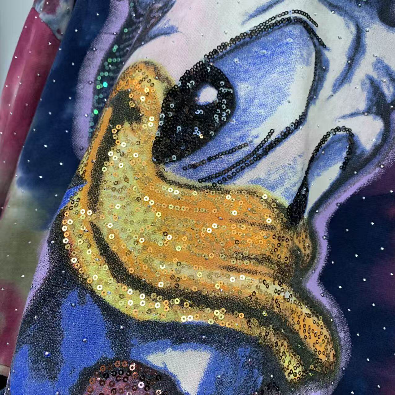 Distressed Rhinestone Donald Duck Sweatshirt | Washed Tie-Dye Oversized Crewneck