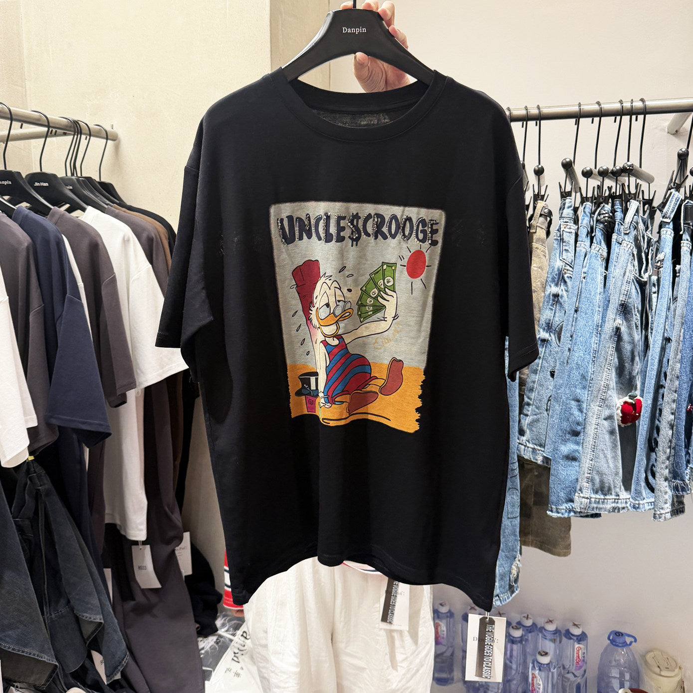 A237 - The "90s Retro Donald" Heavy-Beaded Slouchy Tee – Premium Soft Cotton Oversized Shirt