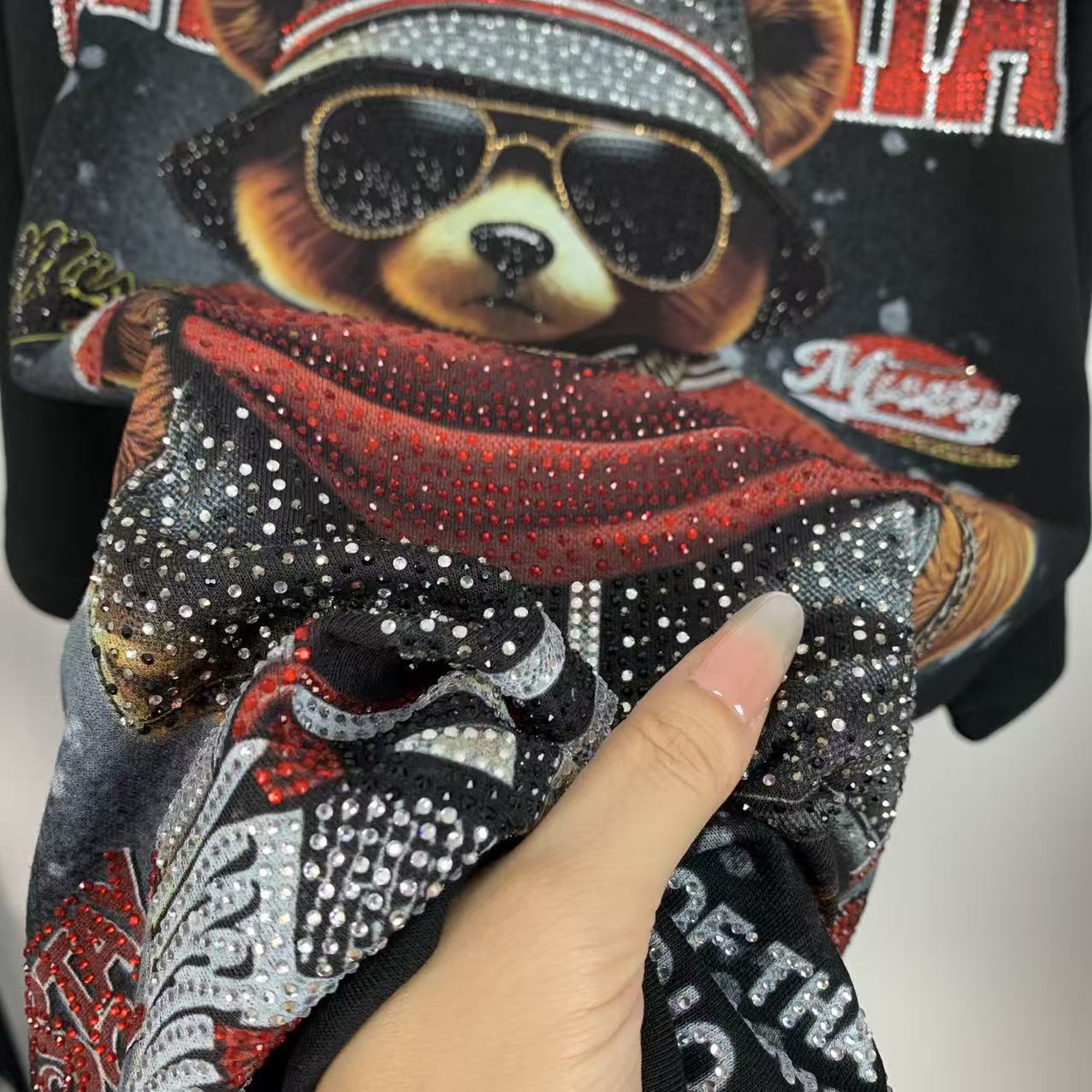 R5 - Heavyweight 320g Pure Cotton T-Shirt - Luxury Full Rhinestone Hip-Hop Teddy Bear Graphic Oversized Tee