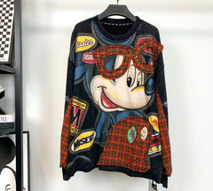 R23 - Sequin Embroidered Mouse Graphic Sweatshirt – Vintage Oversized Cotton Pullover Streetwear