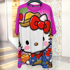 A253 - 320G Heavyweight Hello Kitty Rhinestone Graphic Tee | Oversized Streetwear Cotton T-Shirt