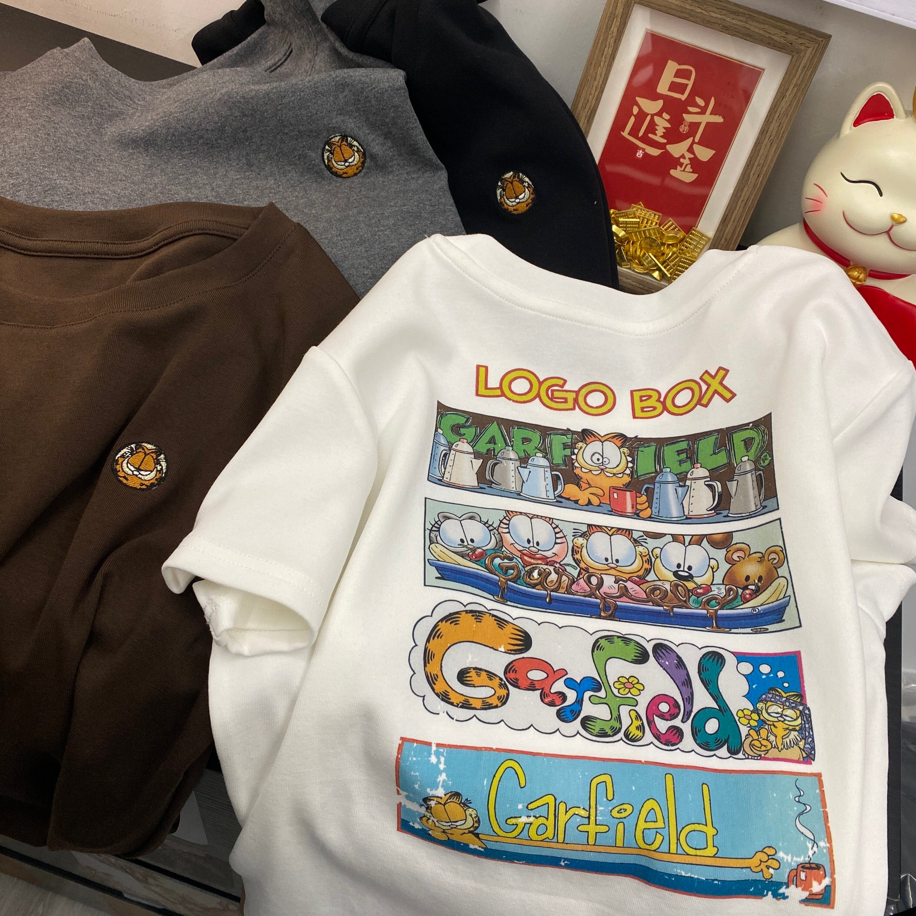 3D Patch Garfield Cotton T-Shirt | Oversized Back Print Streetwear Tee