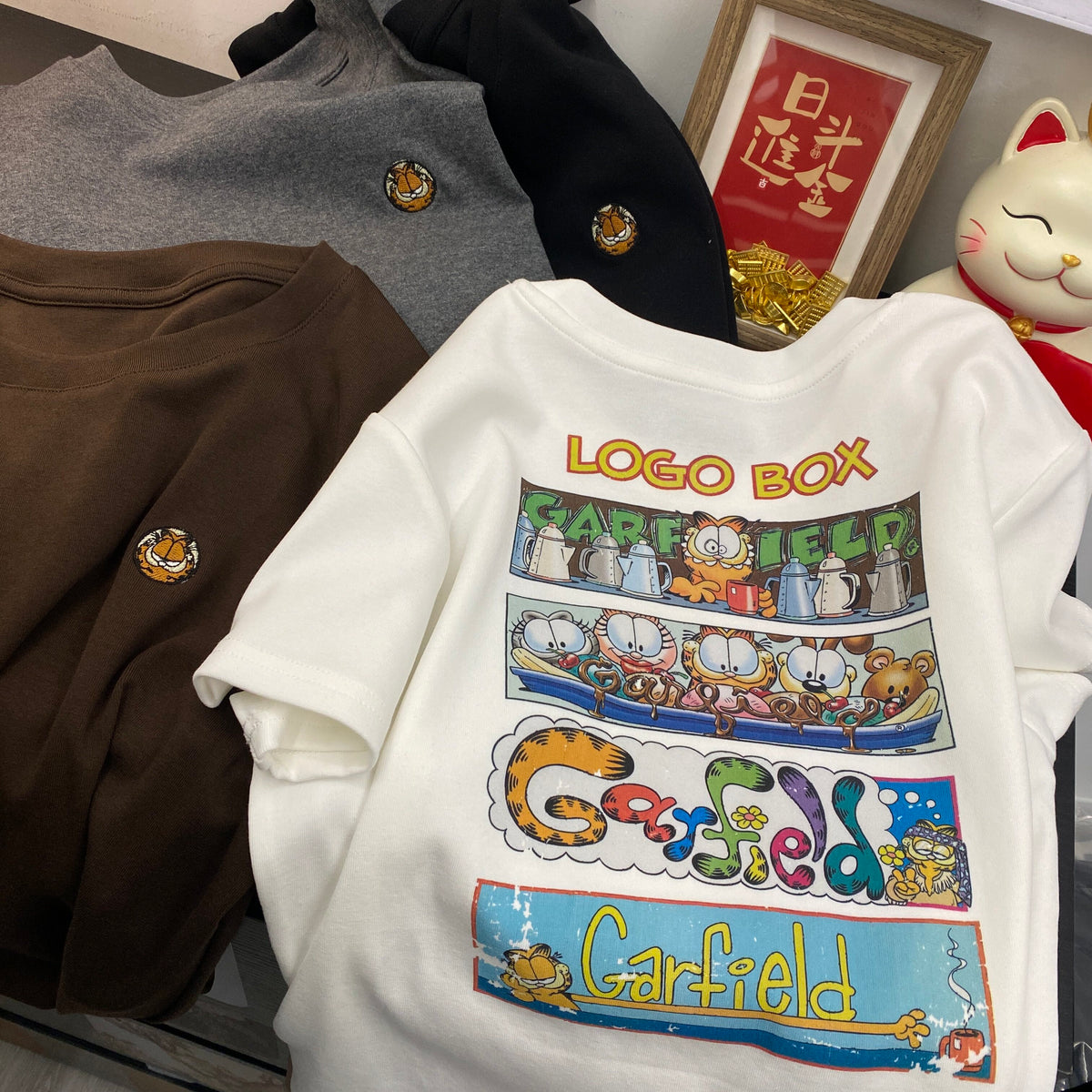 3D Patch Garfield Cotton T-Shirt | Oversized Back Print Streetwear Tee