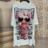 A246 - Heavy Rhinestone Hello Kitty Sunglasses Oversized Fashion T-Shirt