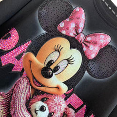 R7 - Sparkling Rhinestone Minnie Mouse Graphic Tee - 100% Pure Cotton Streetwear Oversized T-Shirt