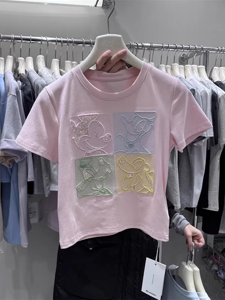 🎀Fitted Crop Mesh Colorblock Tee - Heavyweight Cotton