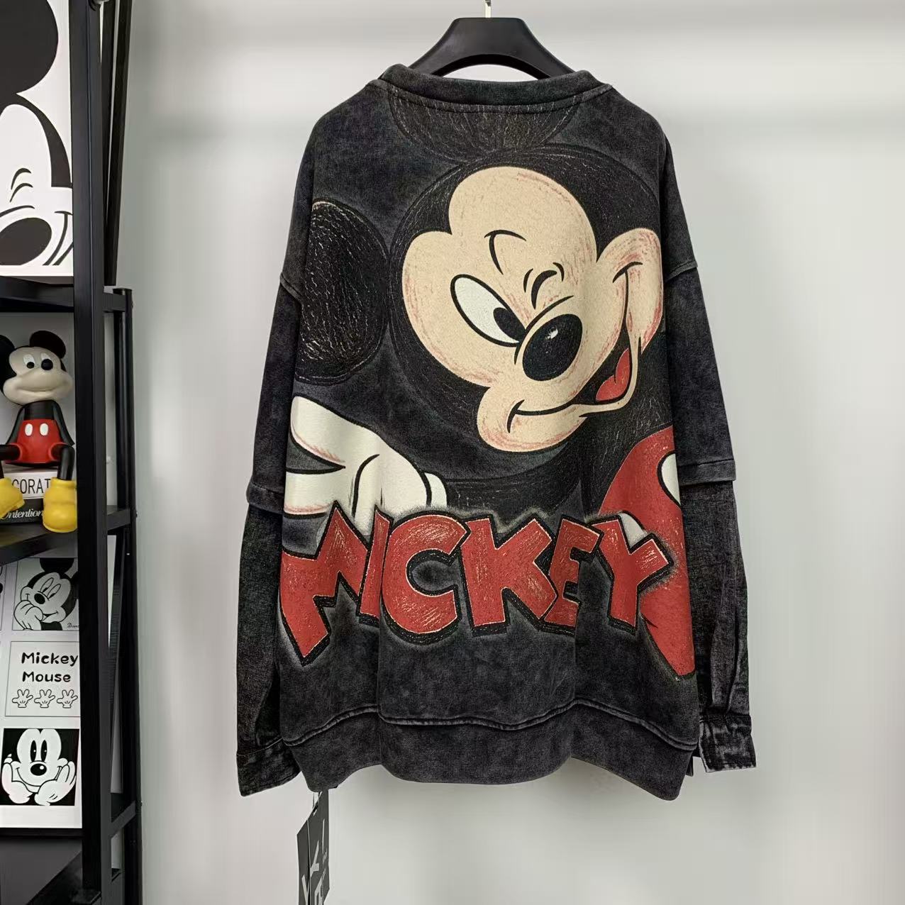 Vintage Washed Mickey Graphic Sweatshirt | Oversized Sequin Crewneck