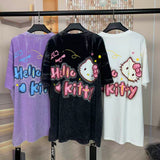 A231 - Retro Washed Hello Kitty Graphic Tee ✨ Embellished Rhinestone Heart