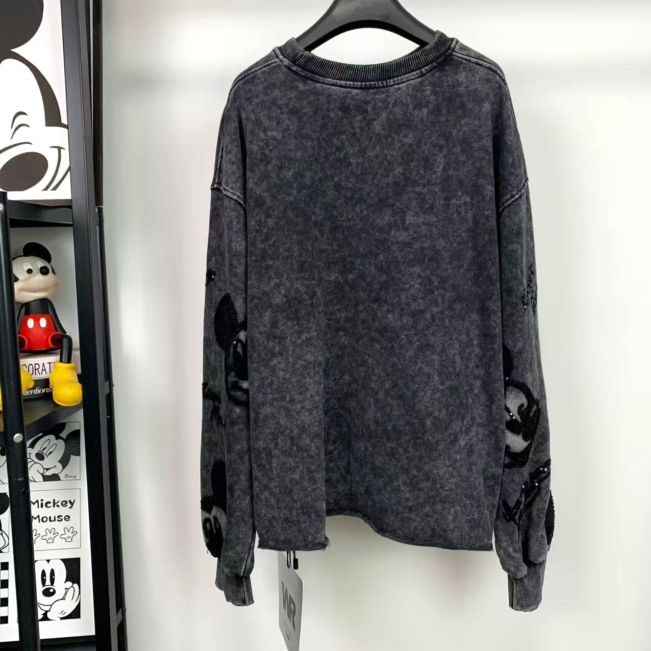 Mickey Distressed Sequin Embroidered Crewneck | Washed Unisex Statement Sweatshirt