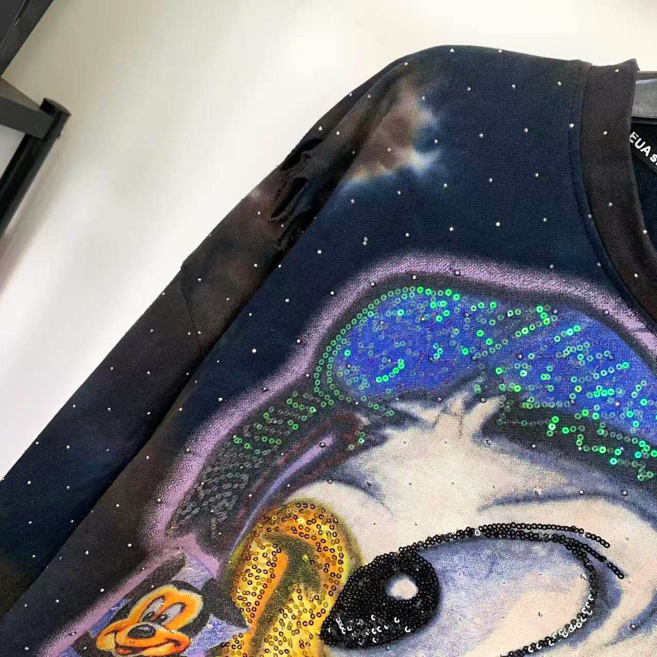 Distressed Rhinestone Donald Duck Sweatshirt | Washed Tie-Dye Oversized Crewneck