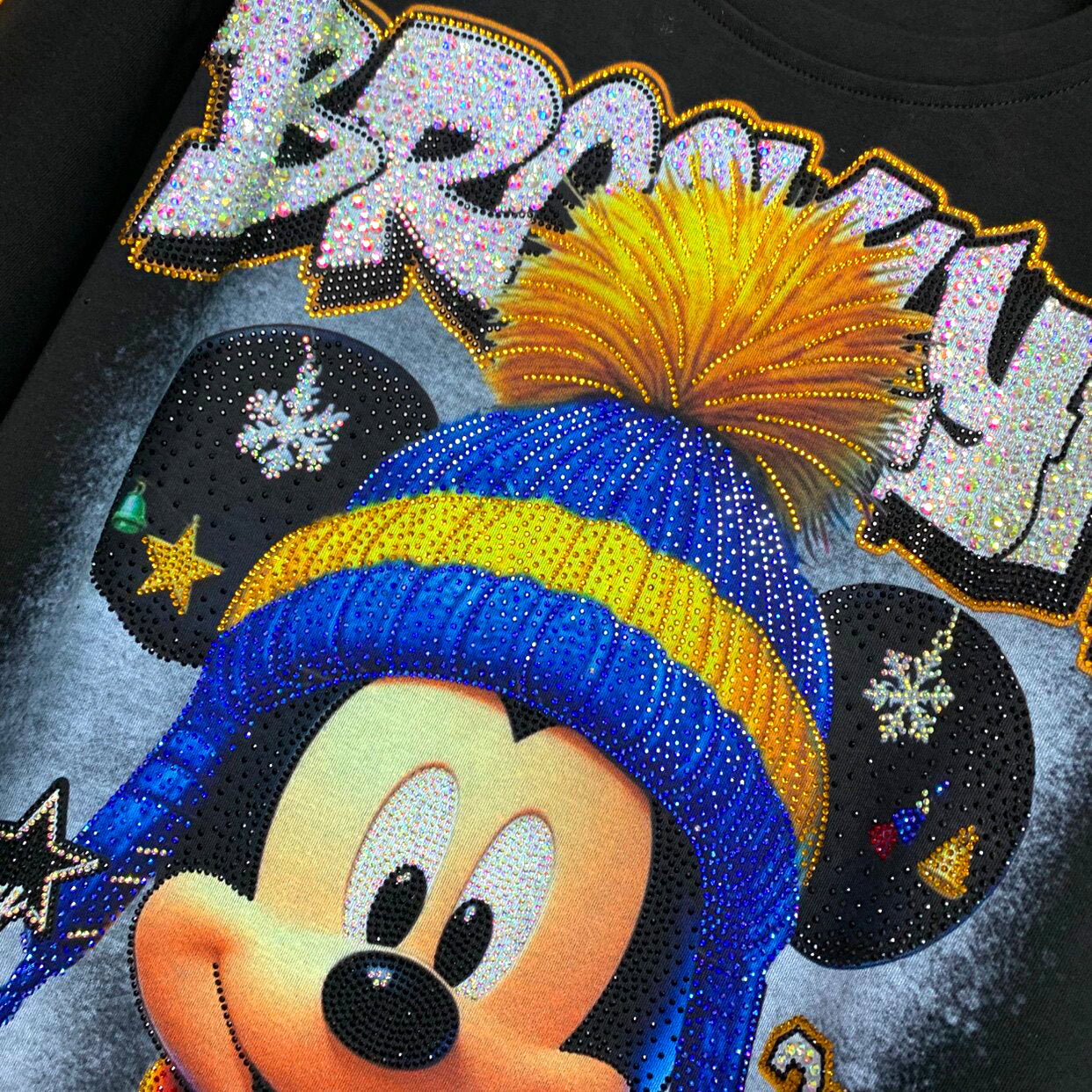 R1 - Heavyweight 320g Pure Cotton T-Shirt - Luxury Sparkling Rhinestone Mickey Graphic Oversized Crewneck