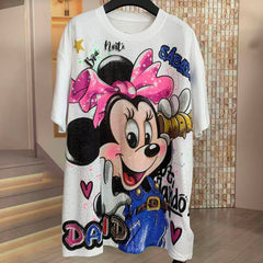 A217 - Minnie Mouse Y2K Multi-Color Rhinestone Tee - 320g Ultra-Heavyweight Cotton - Premium Bling Character Streetwear Boxy T-Shirt