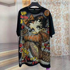 A224 - Betty Boop Y2K Mashup Sparkle Oversized Tee - 320g Heavyweight Breathable Cotton - Premium Bling Character Streetwear Boxy T-Shirt
