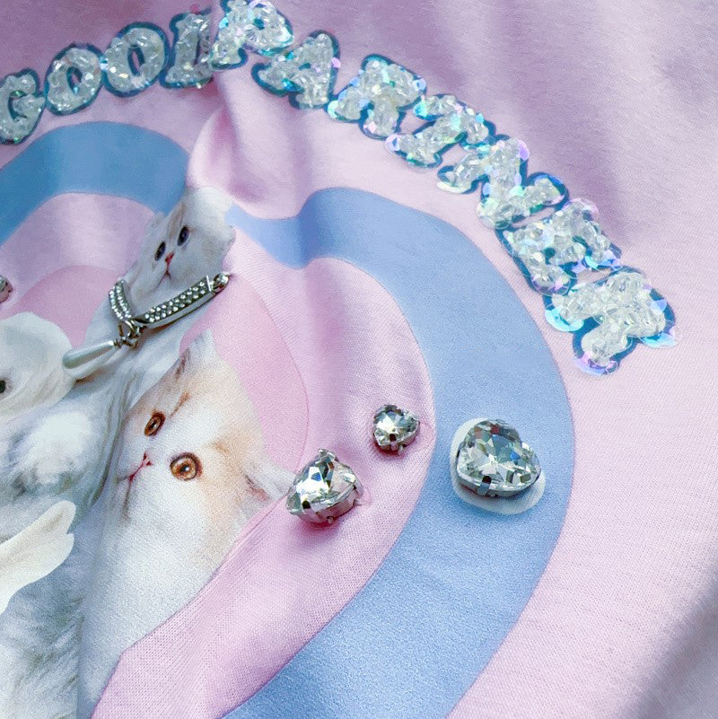 A259 - Good Partner Cat Graphic T-Shirt | 220G Heavy Cotton Tee with 3D Appliqué Details & Handmade Beaded Embroidery