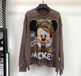 Handmade Rhinestone Mickey Graphic Washed Sweatshirt | Vintage Oversized Crewneck