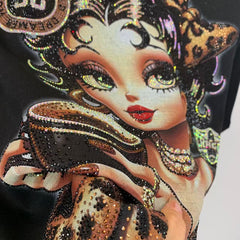 R4 - Rhinestone Betty Girl Oversized Graphic T-Shirt – Sparkling Vintage Cartoon Streetwear Tee