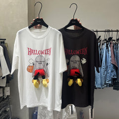 A233 - Mickey Mouse 3D Plush Butt Graphic Tee – Loose Fit 100% Cotton Summer T-Shirt