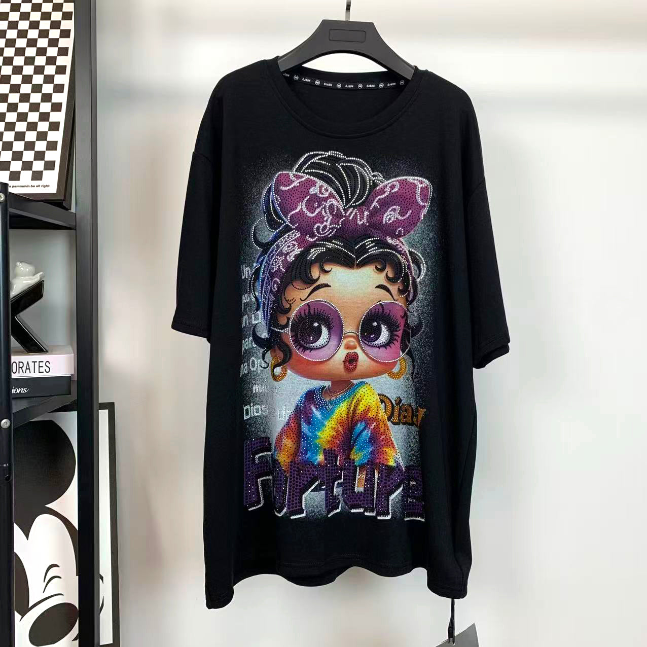 R21 - Vintage Betty Boop Sparkle Tee | Rhinestone Graphic Oversized Streetwear T-Shirt