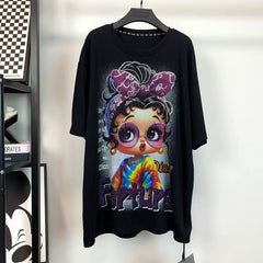 R21 - Vintage Betty Boop Sparkle Tee | Rhinestone Graphic Oversized Streetwear T-Shirt