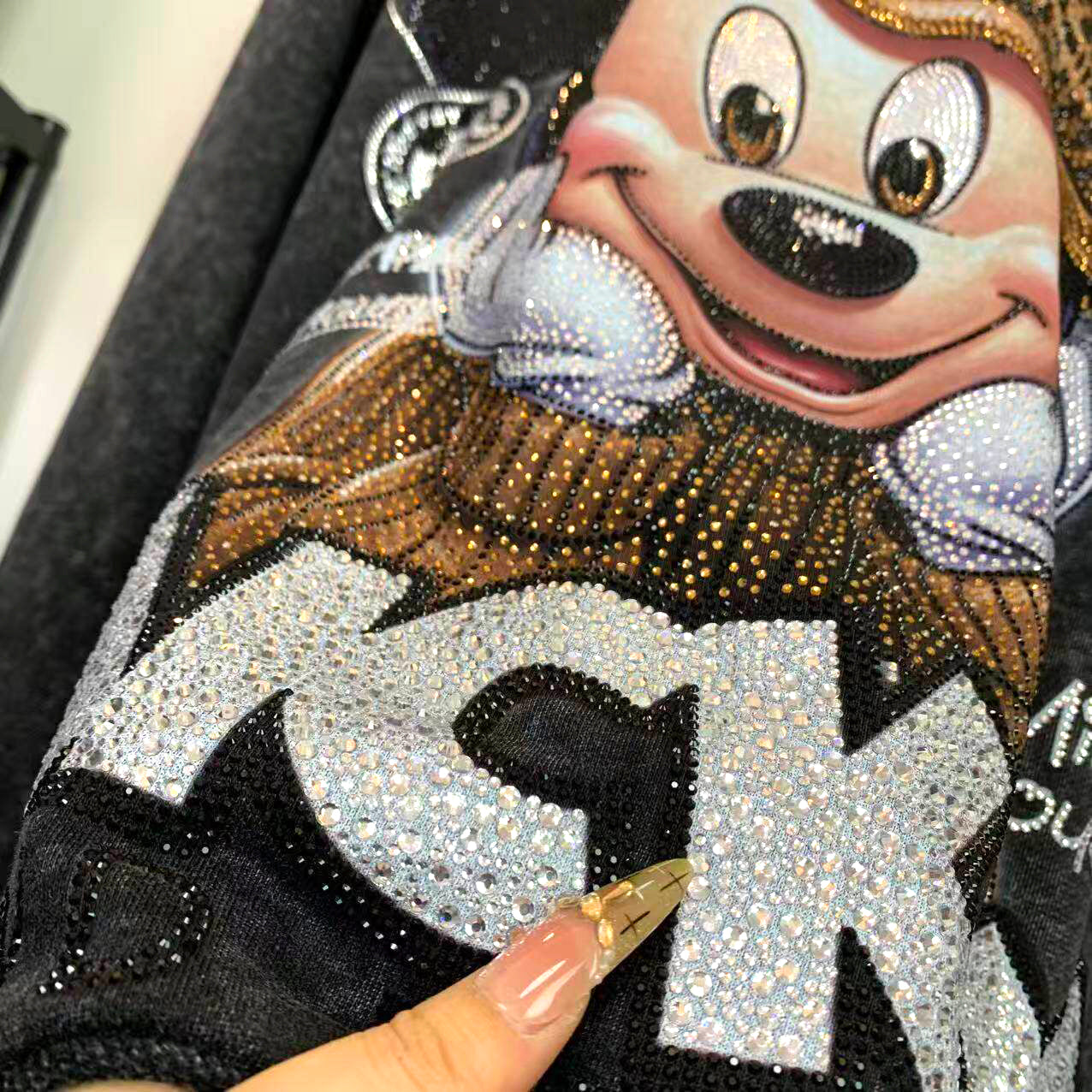 Handmade Rhinestone Mickey Graphic Washed Sweatshirt | Vintage Oversized Crewneck