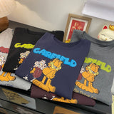 Vintage Cartoon Cat Graphic Cotton T-Shirt | Oversized Front & Back Print Tee