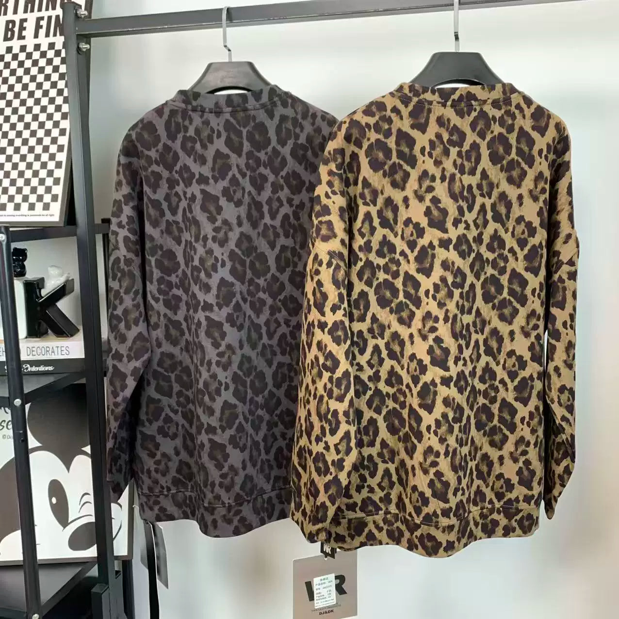 R11 - Pure Cotton Leopard Print Sweatshirt - Luxury Hot-Fix Rhinestone Minnie Mouse Graphic Crewneck Pullover