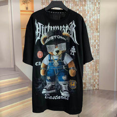 A221 - Hypebeast Teddy Bear Oversized Tee - 320g Heavyweight Breathable Cotton - Premium Rhinestone & Big Crystal Sunglasses Luxury Streetwear Shirt