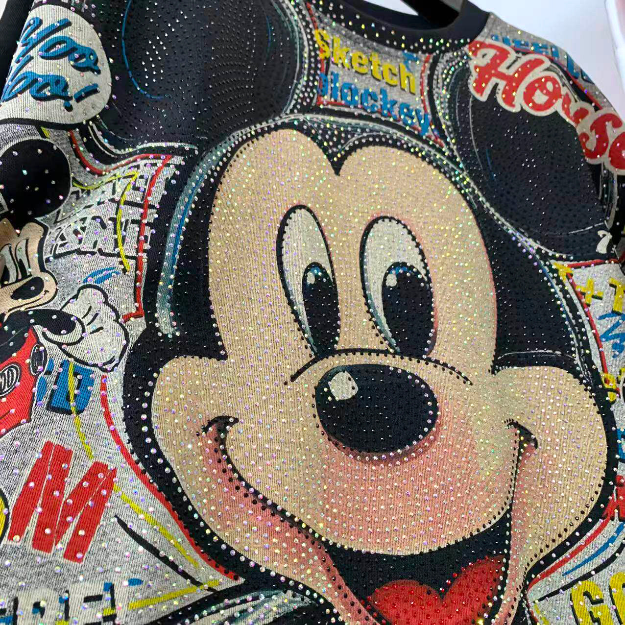 Heavy Rhinestone Boxing Mickey Graphic T-Shirt | Oversized Streetwear Tee