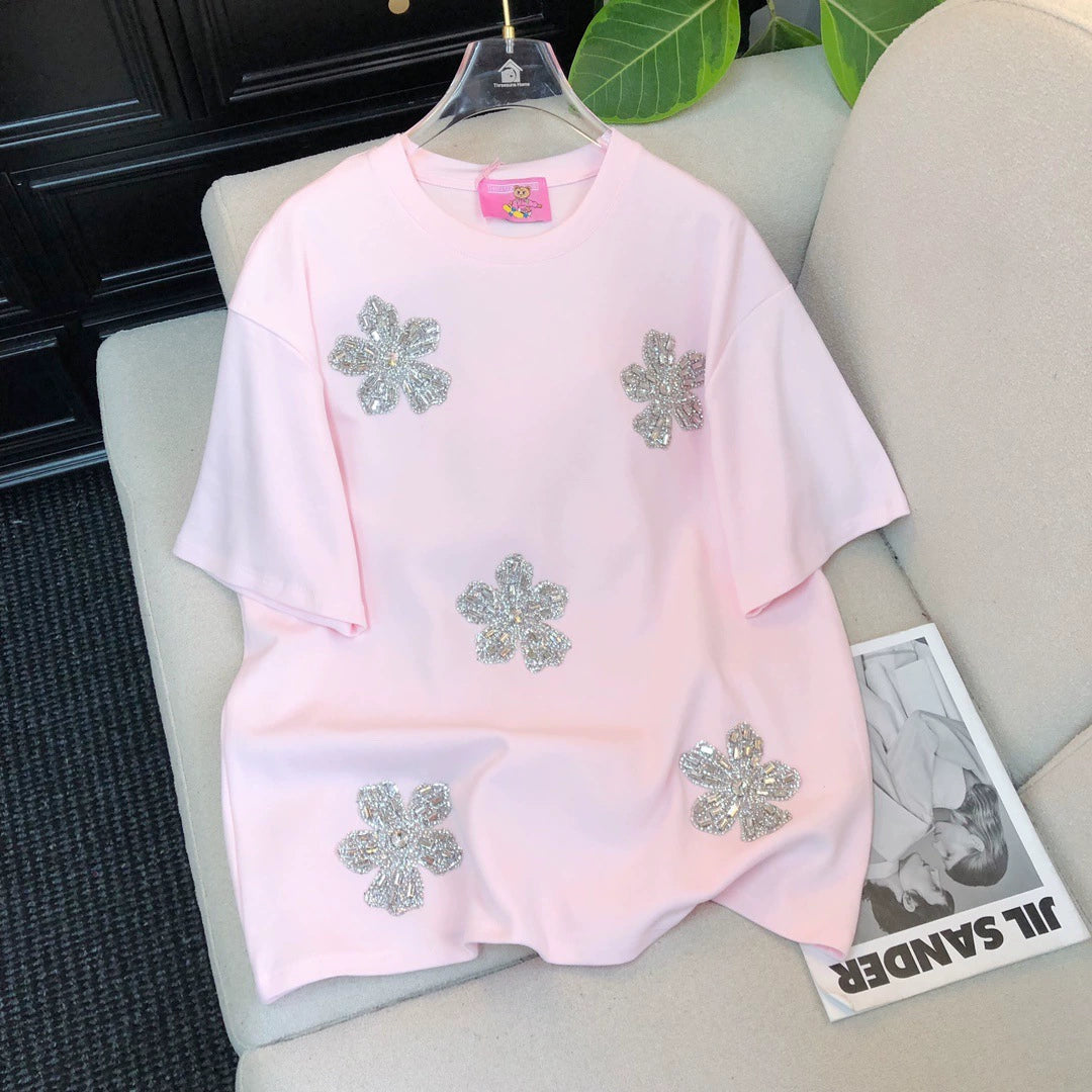 2025 Spring New Style - Original Heavy Diamond Flower Tee