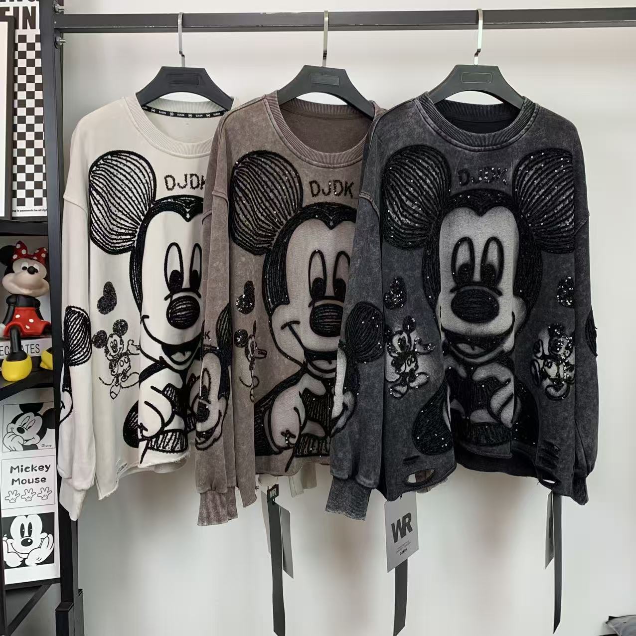Vintage Washed Mickey Sequin Sweatshirt | Oversized Graphic Crewneck
