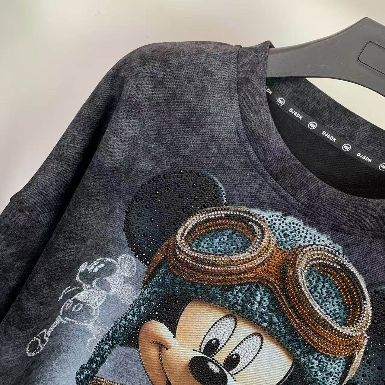Vintage Washed Rhinestone Aviator Mickey Sweatshirt | Oversized Graphic Crewneck