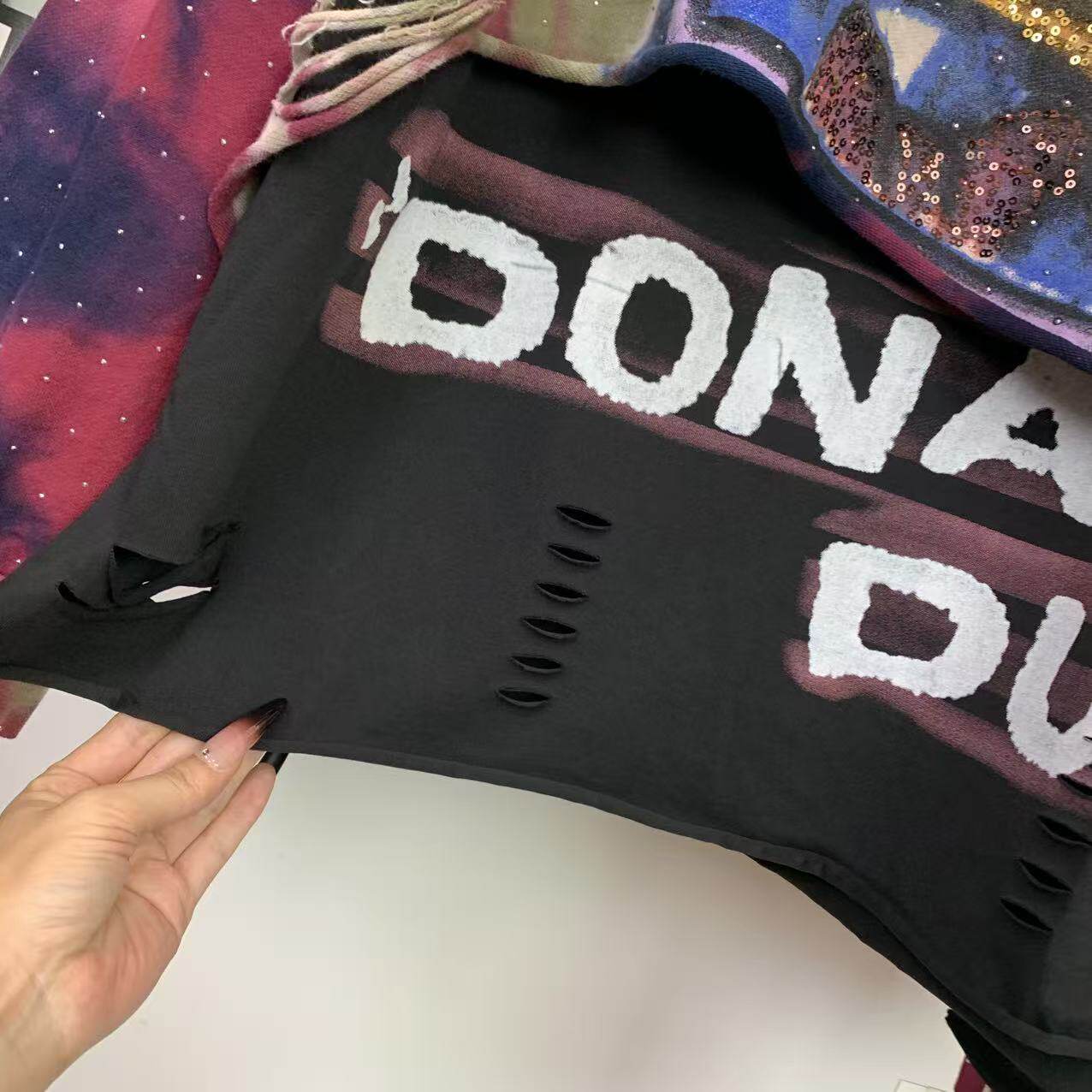 Distressed Rhinestone Donald Duck Sweatshirt | Washed Tie-Dye Oversized Crewneck