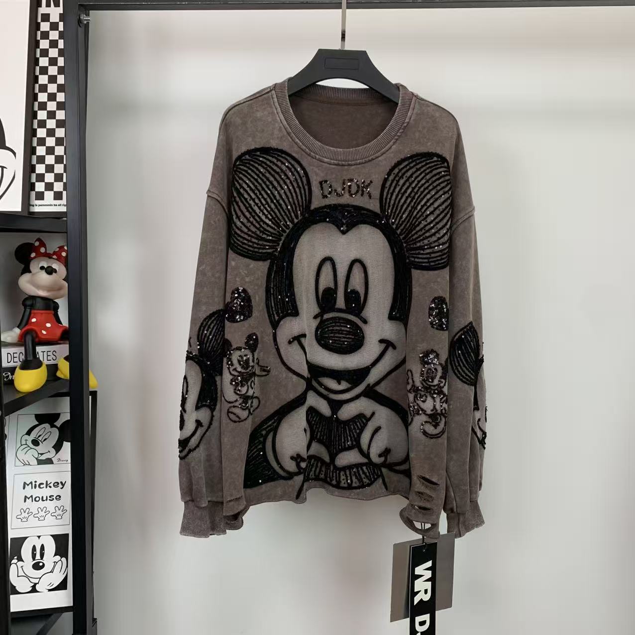 Vintage Washed Mickey Sequin Sweatshirt | Oversized Graphic Crewneck