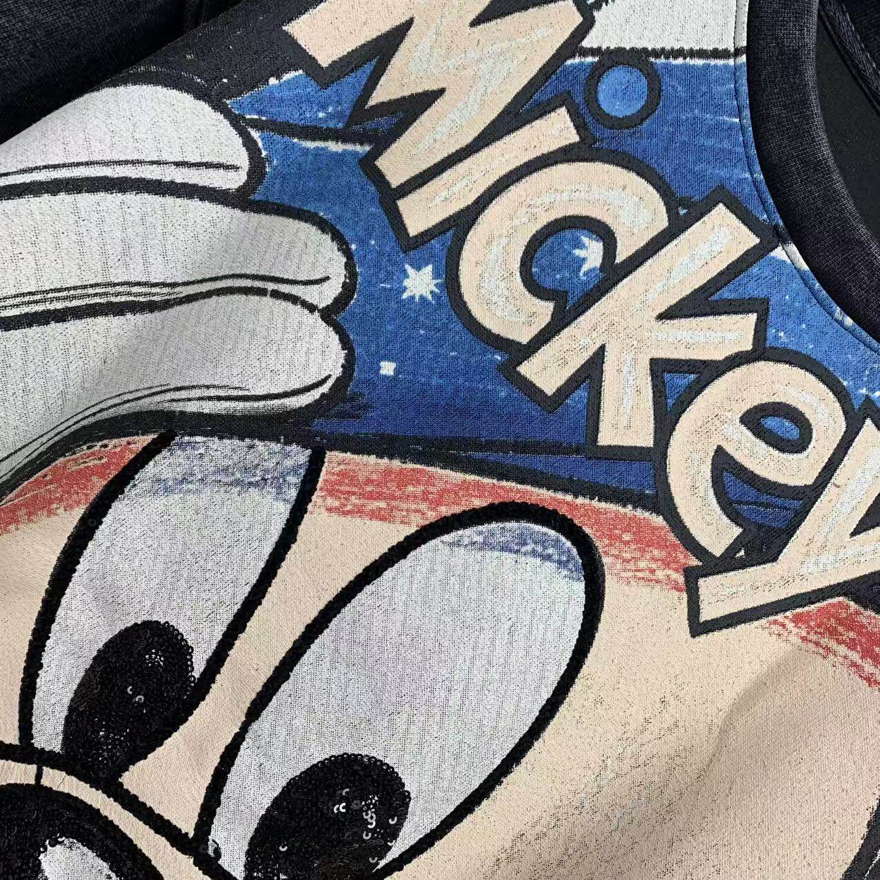 Vintage Washed Mickey Graphic Sweatshirt | Oversized Sequin Crewneck