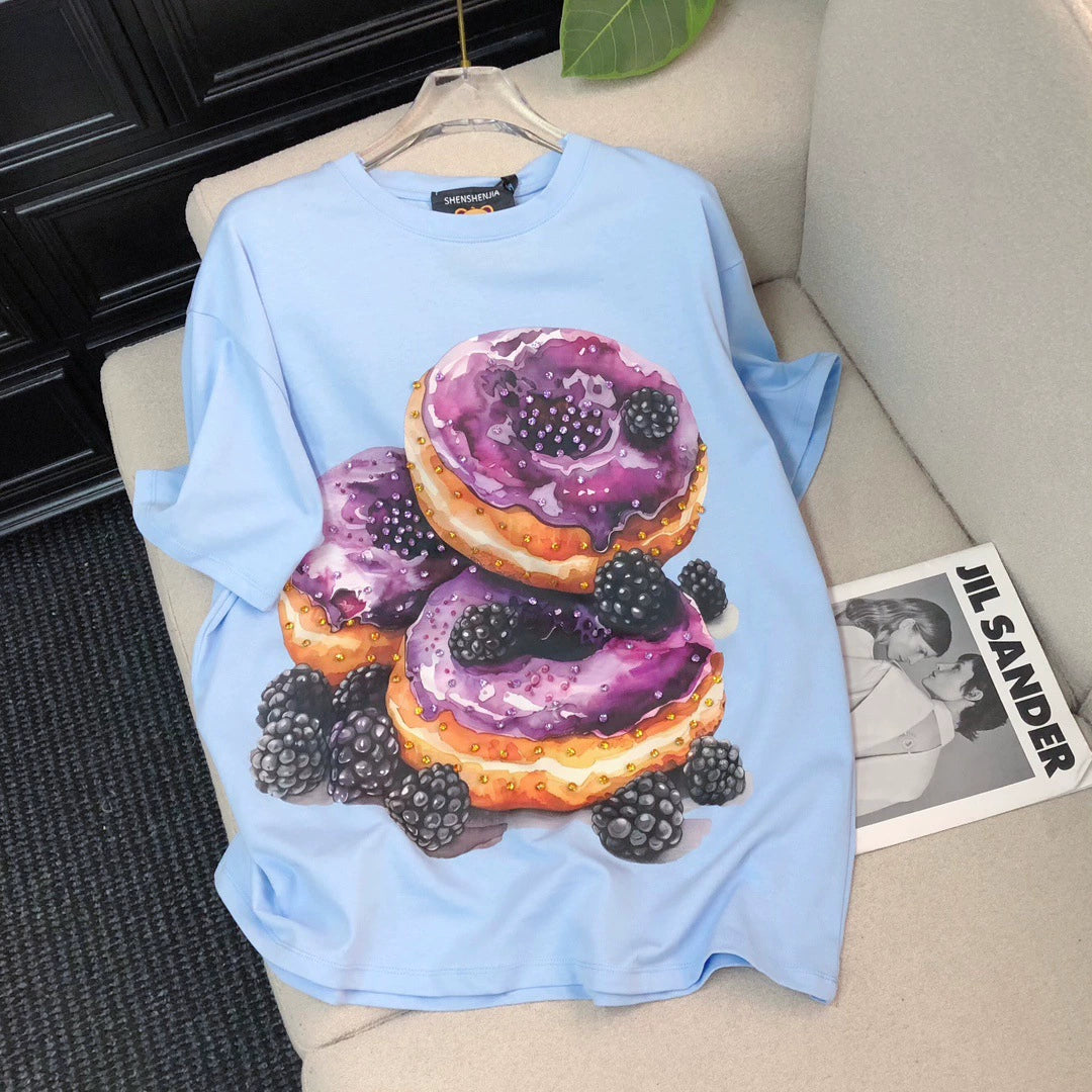 Heavy Beaded Donut Print Short Sleeve