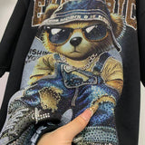Heavy Rhinestone Teddy Bear Graphic T-Shirt | Oversized Unisex Streetwear Tee