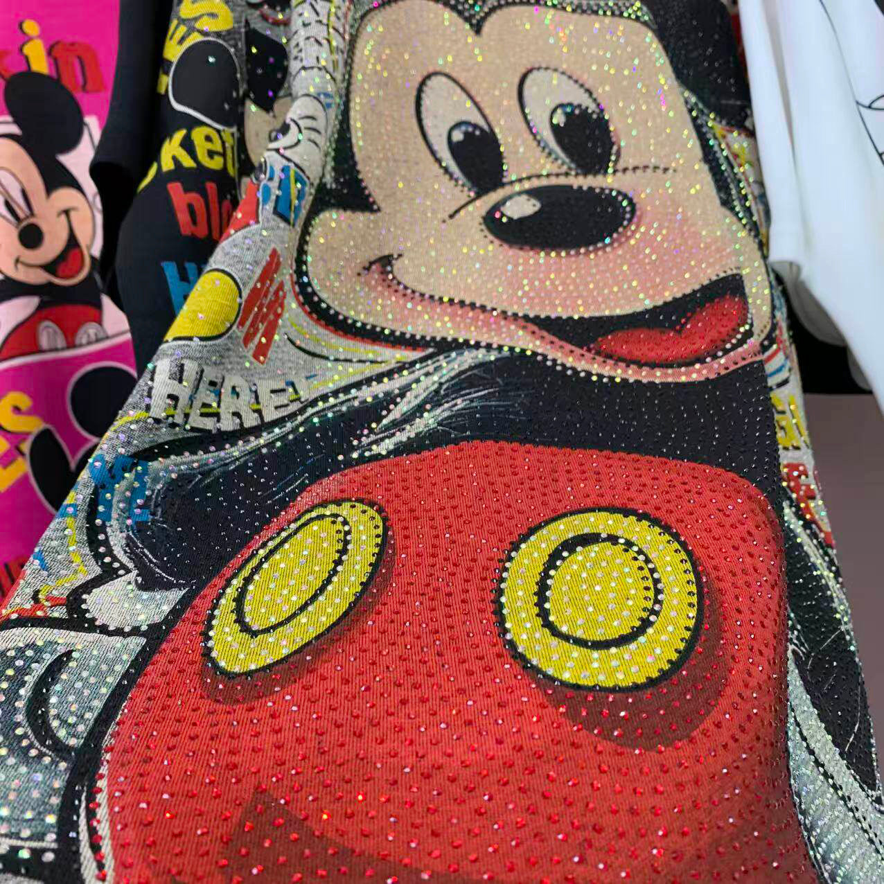Heavy Rhinestone Boxing Mickey Graphic T-Shirt | Oversized Streetwear Tee