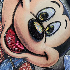 R6 - Heavy Cotton T-Shirt - Hand-Embroidered Beaded & Sequin Mickey Graphic Denim Overalls Printed Oversized Tee