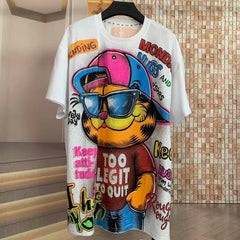A216 - Garfield Y2K Multi-Color Rhinestone Tee - 320g Ultra-Heavyweight Cotton - Premium Bling Character Streetwear Boxy T-Shirt